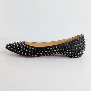 Christian Louboutin Shoes Pigalle Spike Flats 39.5 Black Silver Denim Pointy Toe